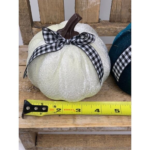 Autumn Velvet Pumpkin Set 4.5 Inch Holiday Decor Fall Centerpiece Decor Blue - Picture 2 of 5